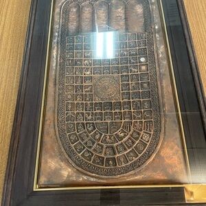 Intricate Copper Wall Art in Dark Frame Buddha Footprint